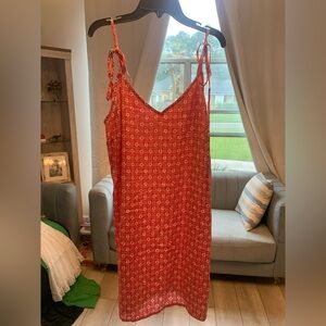 Red Patterned Spaghetti Strap Dress